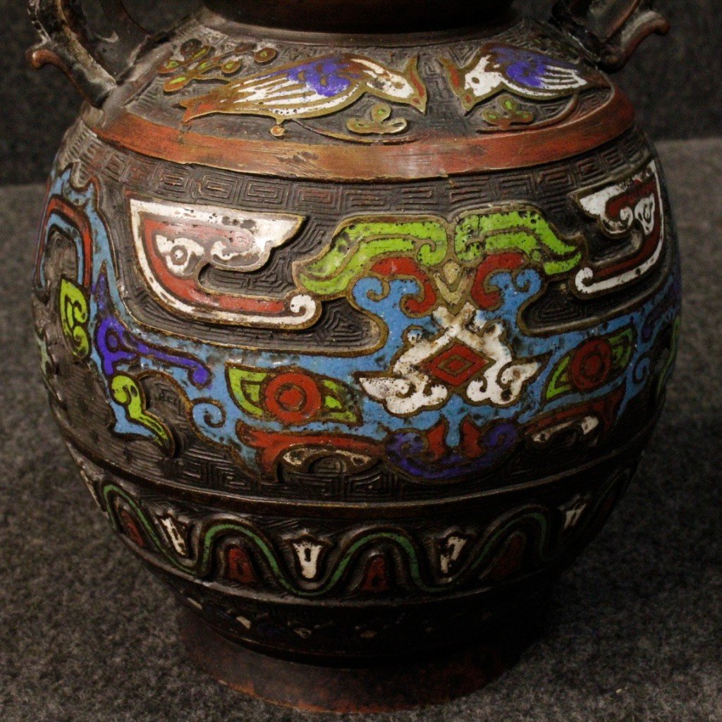 Pair Of Oriental Metal Vases From 20th Century-photo-3