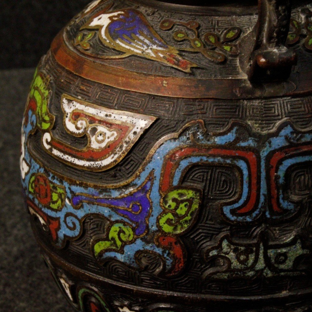 Pair Of Oriental Metal Vases From 20th Century-photo-4
