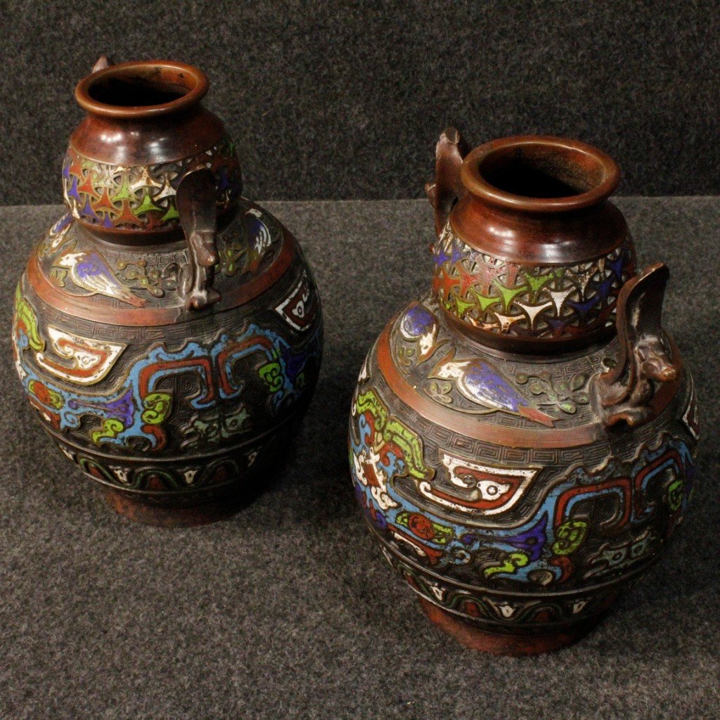 Pair Of Oriental Metal Vases From 20th Century-photo-7