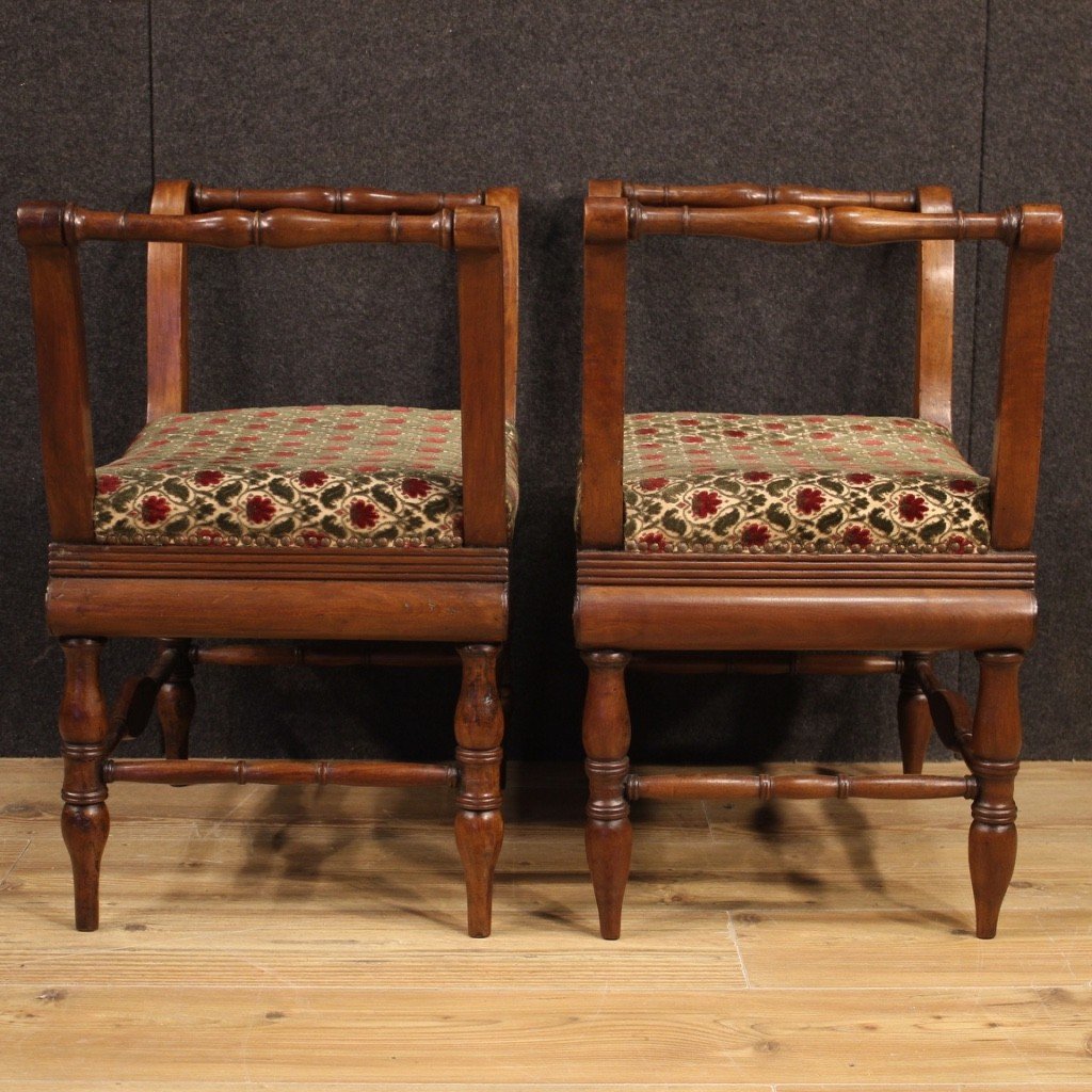 Pair Of Italian Benches Charles X Era In Walnut Wood-photo-3