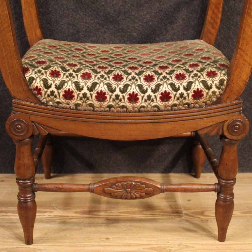 Paire De Bancs Italiens d'époque Charles X En Bois De Noyer-photo-4