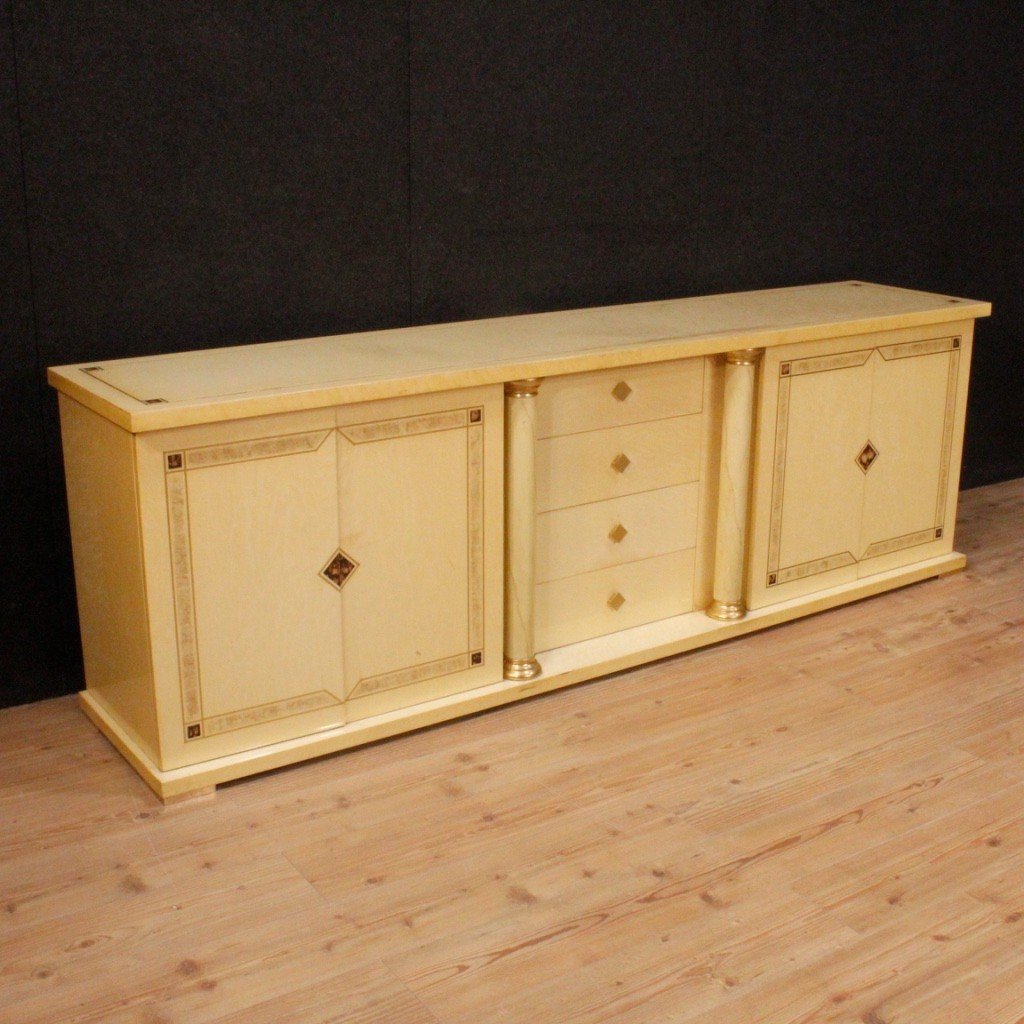 Italian Sideboard In Exotic Wood And Brass From 20th Century
