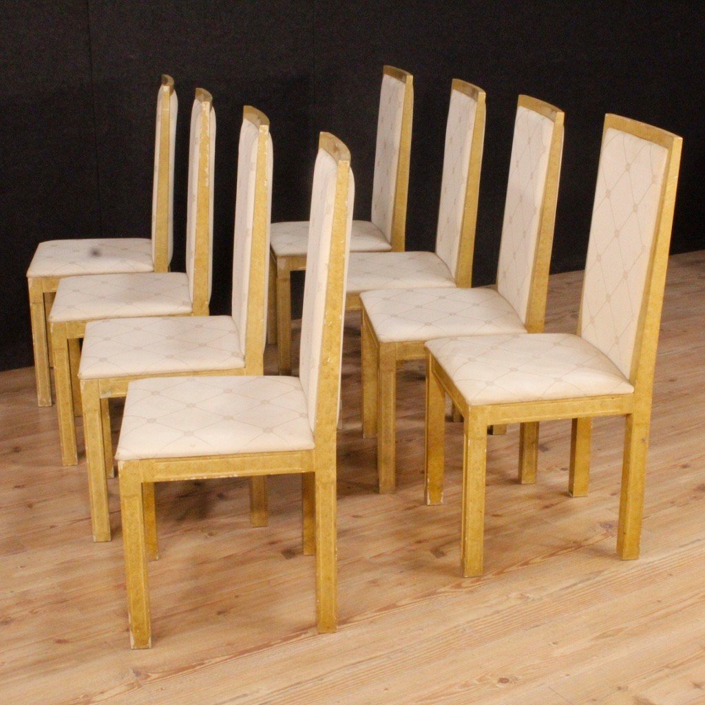 8 Chaises Italiennes Laquées Et Peintes Du 20ème Siècle-photo-3