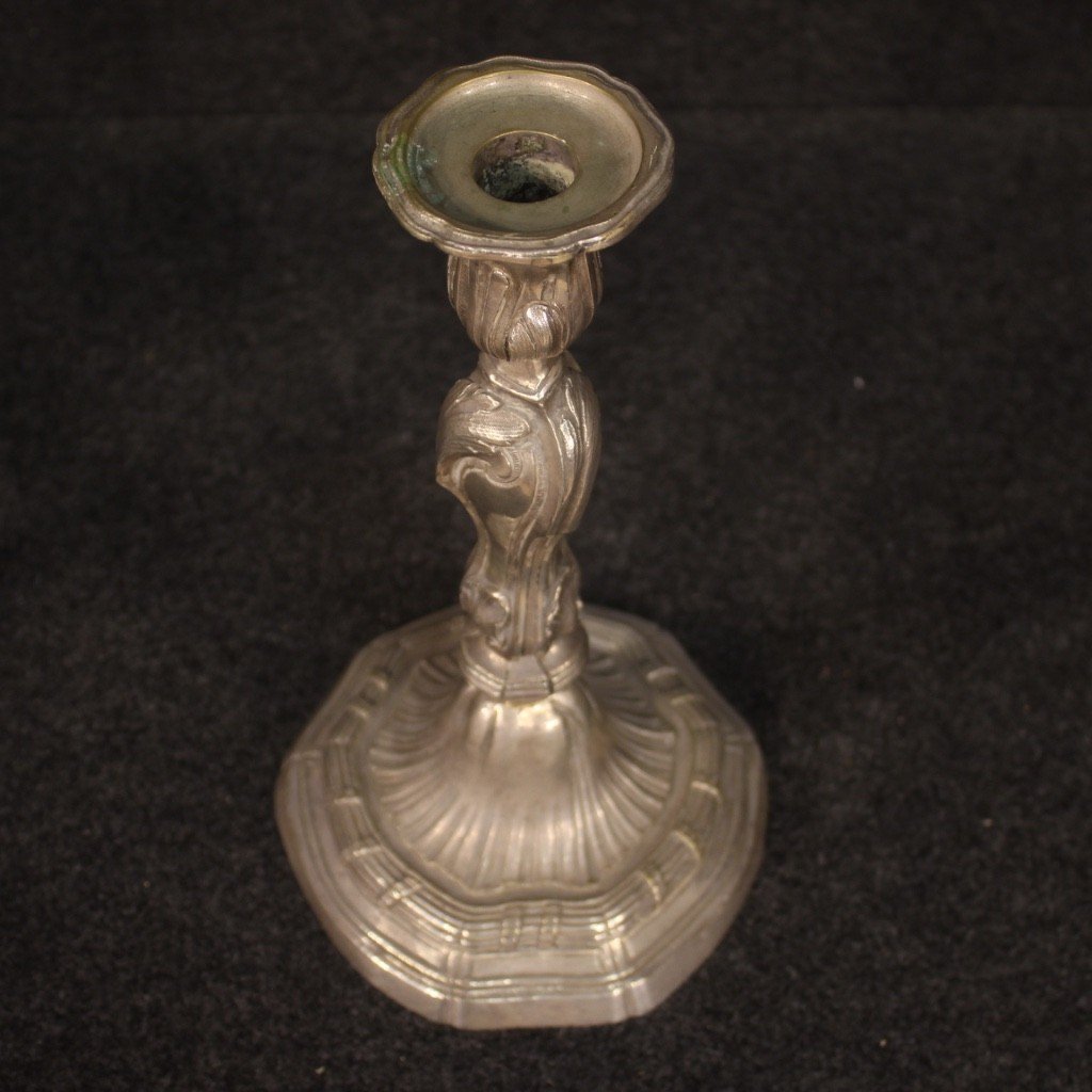 Paire De Candélabres Italiens En Métal Argenté Du 20ème Siècle-photo-4