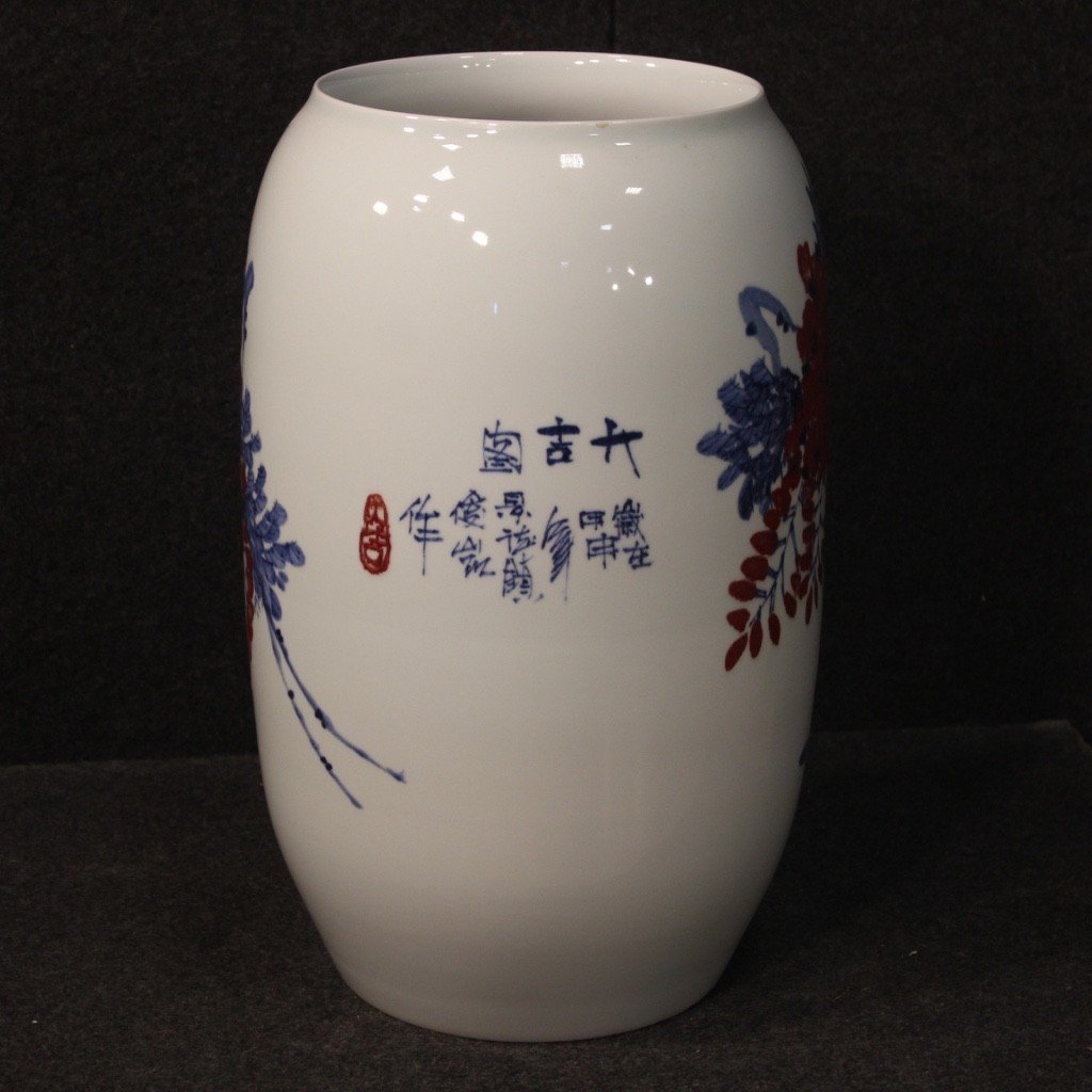 Vase Chinois En Céramique Peint Avec Coqs Et Décorations Florales-photo-1