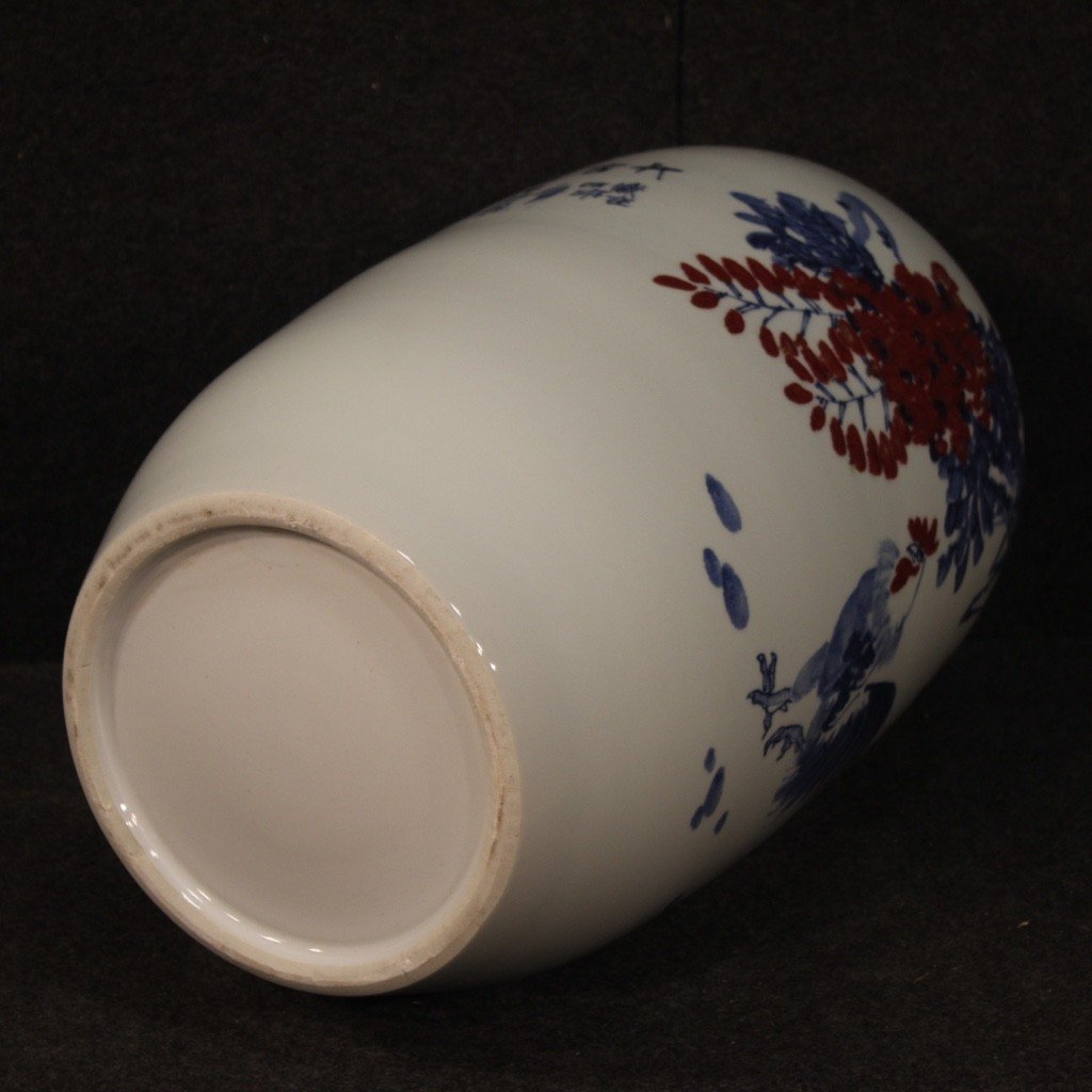 Vase Chinois En Céramique Peint Avec Coqs Et Décorations Florales-photo-2