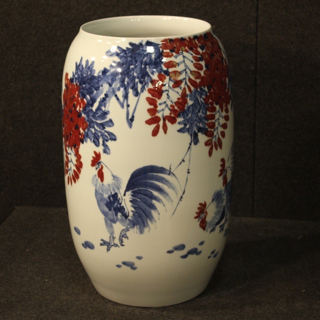 Vase Chinois En Céramique Peint Avec Coqs Et Décorations Florales-photo-3