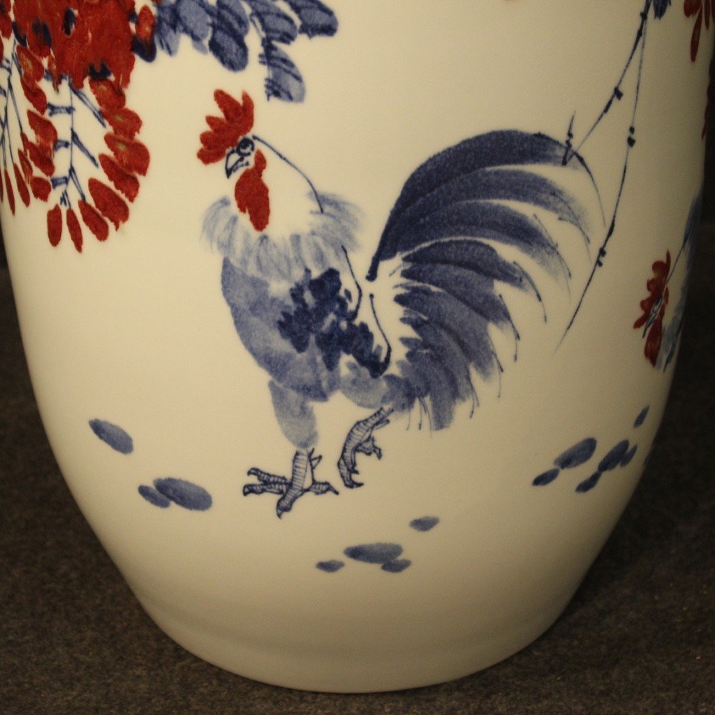 Vase Chinois En Céramique Peint Avec Coqs Et Décorations Florales-photo-6