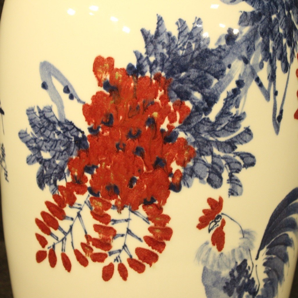 Vase Chinois En Céramique Peint Avec Coqs Et Décorations Florales-photo-8