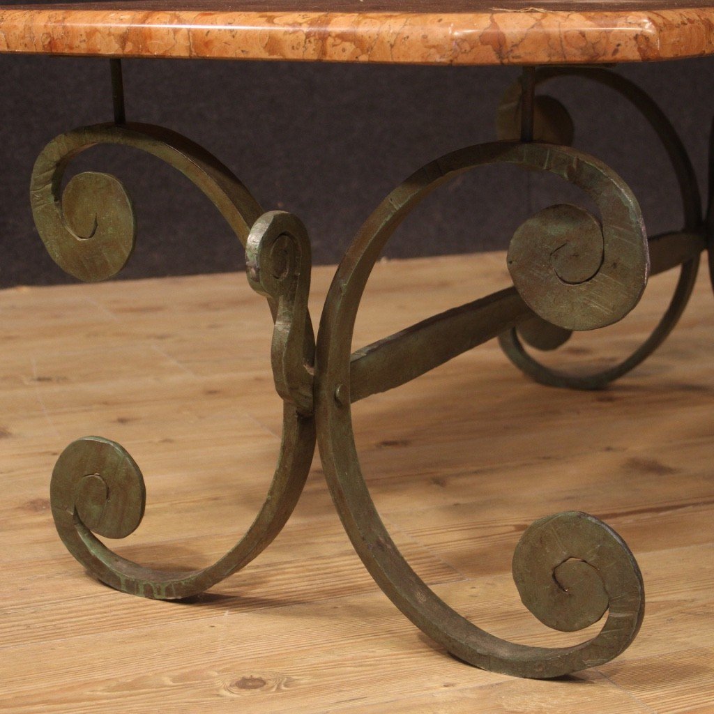 French Iron Coffee Table With Marble Top From 20th Century -photo-3