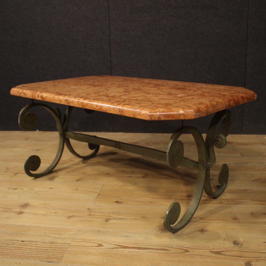 French Iron Coffee Table With Marble Top From 20th Century -photo-4