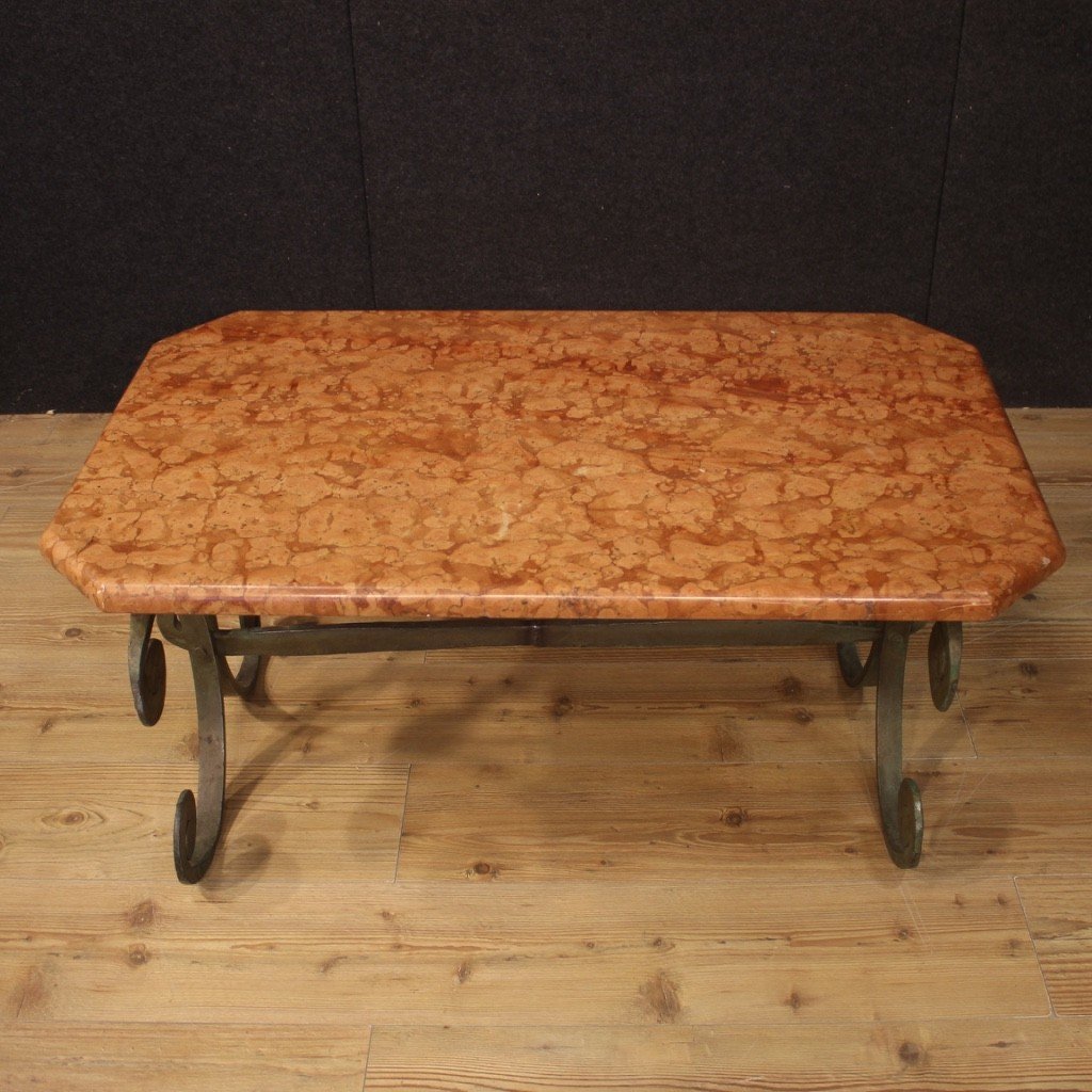 French Iron Coffee Table With Marble Top From 20th Century -photo-2