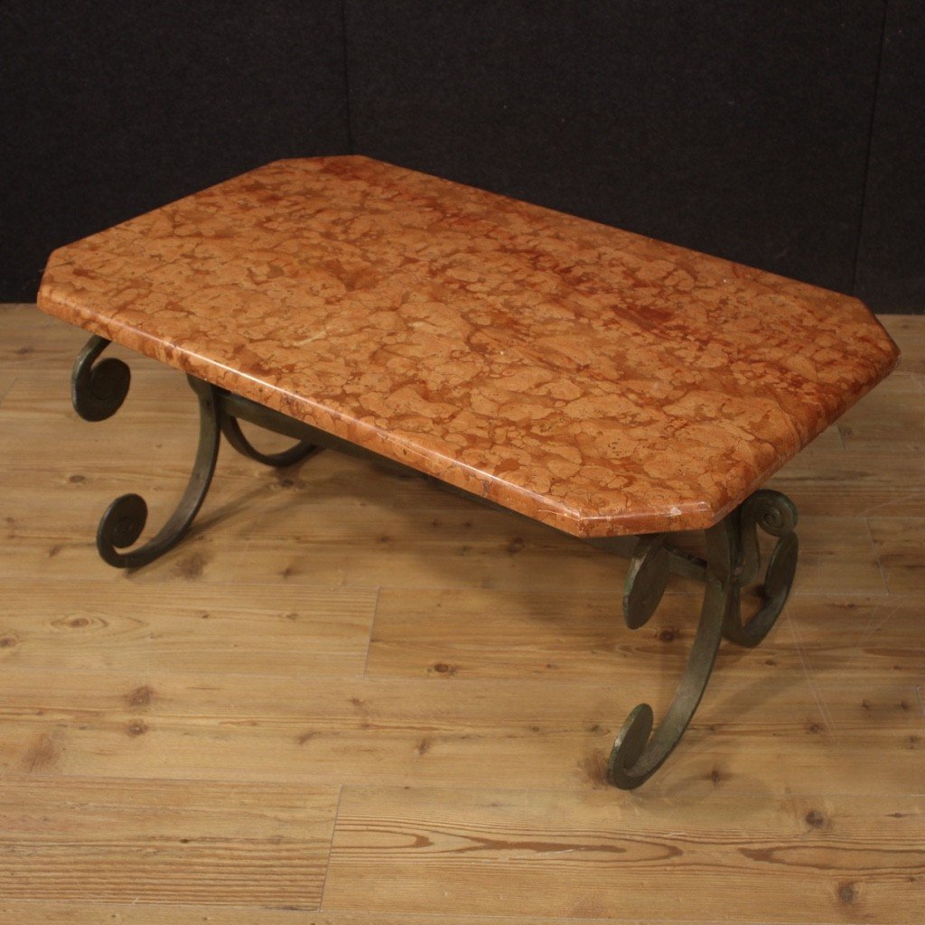 French Iron Coffee Table With Marble Top From 20th Century -photo-5