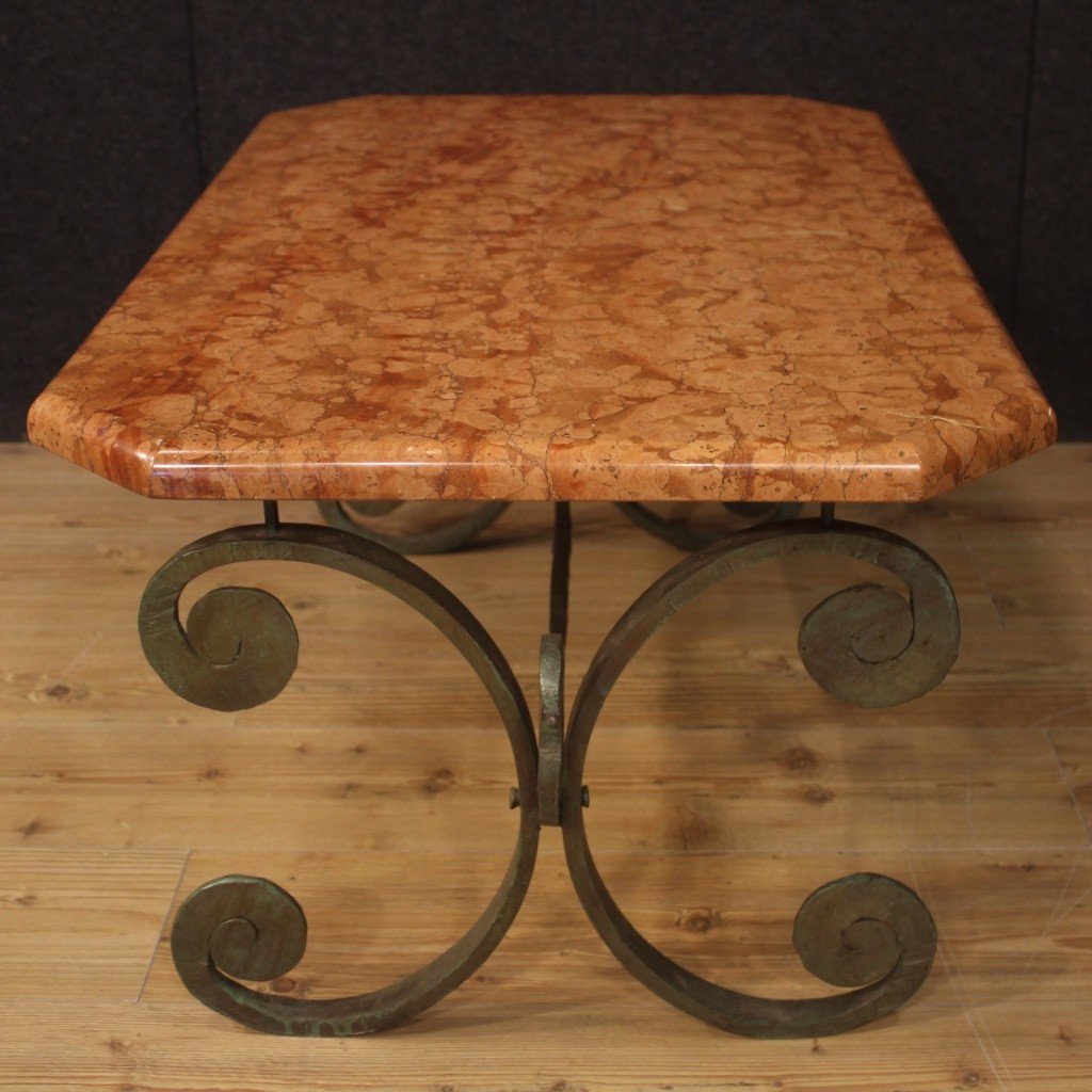 French Iron Coffee Table With Marble Top From 20th Century -photo-6