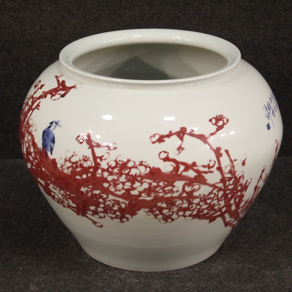 Vase Chinois En Céramique Peint Avec Fleurs Et Animaux-photo-2