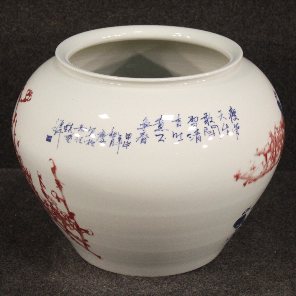 Vase Chinois En Céramique Peint Avec Fleurs Et Animaux-photo-3