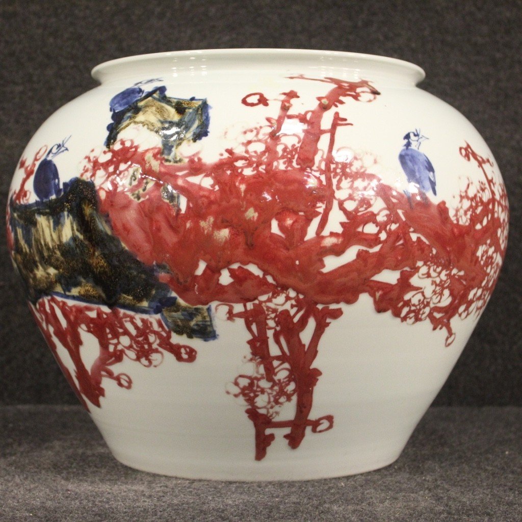 Vase Chinois En Céramique Peint Avec Fleurs Et Animaux-photo-1