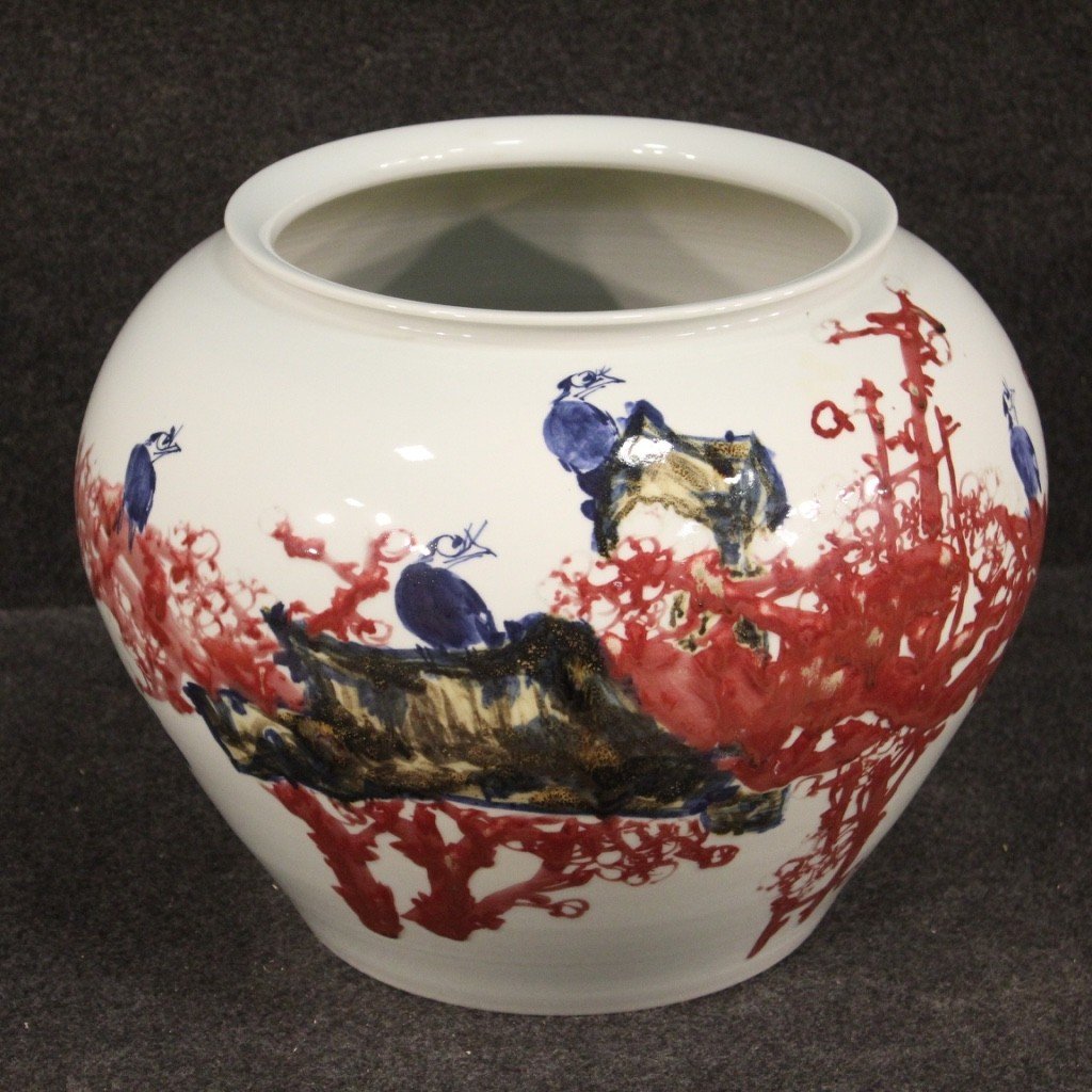 Vase Chinois En Céramique Peint Avec Fleurs Et Animaux