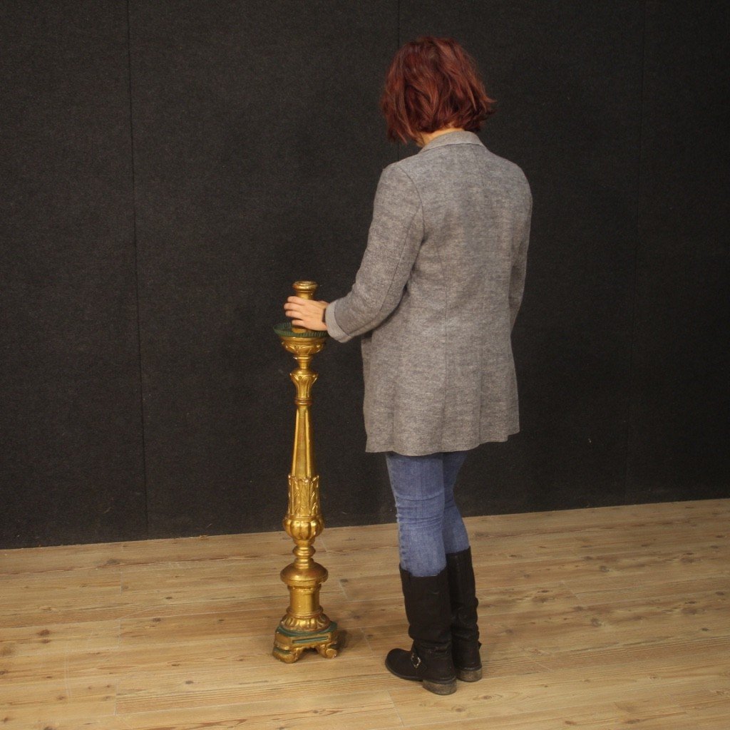 Lacquered And Gilded Torch Holder From 19th Century-photo-3