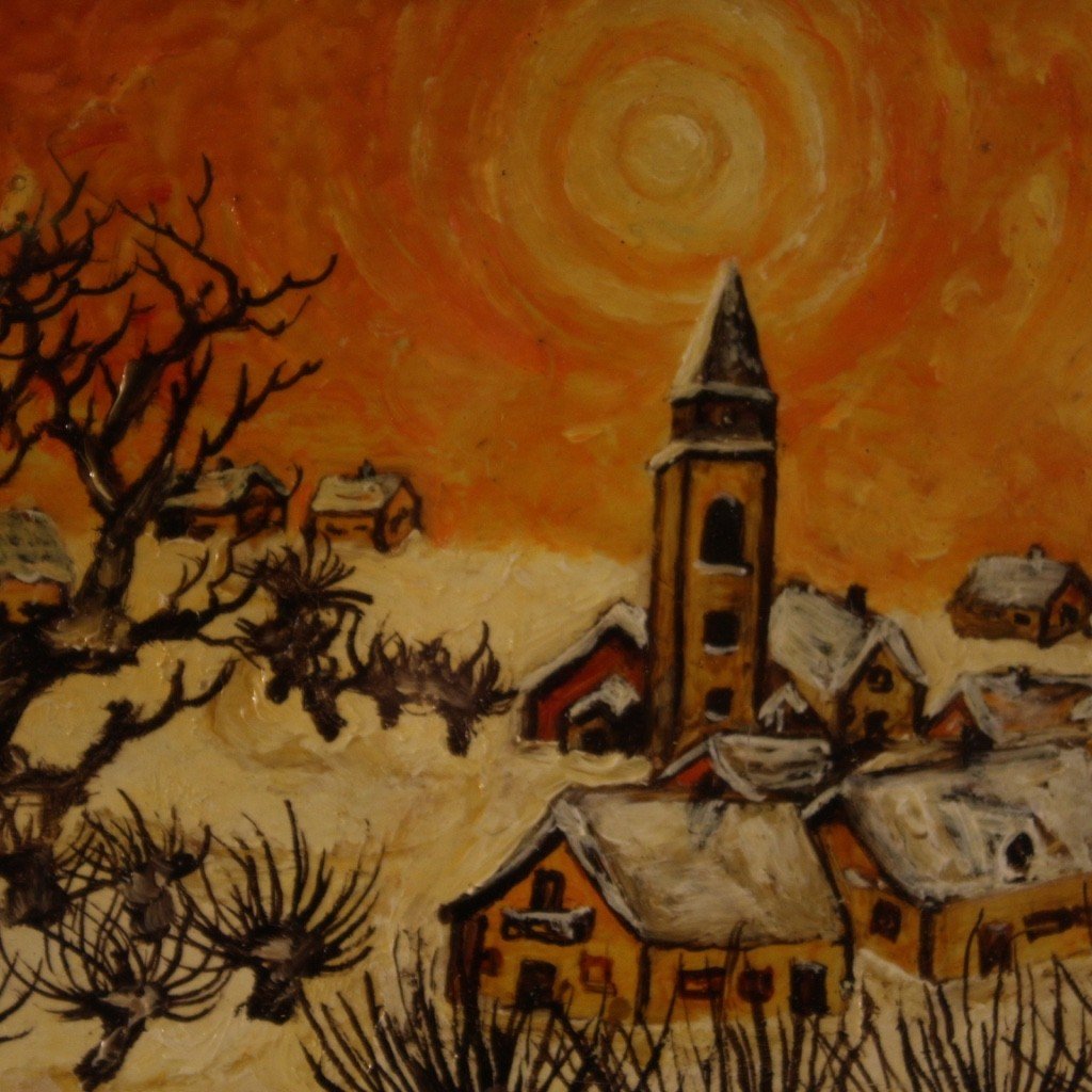 Tableau Signé Paysage De Style Impressionniste 1977-photo-5