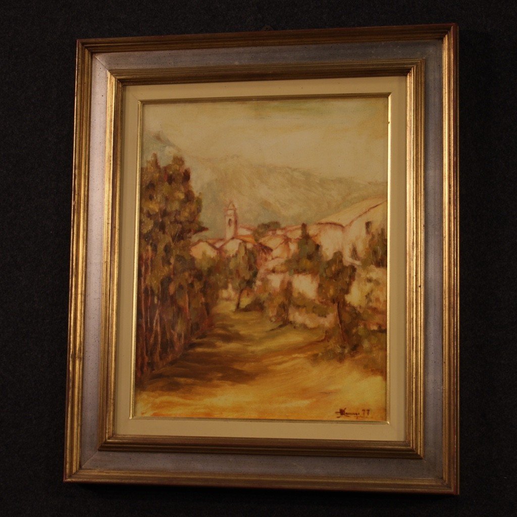 Italian Signed Painting Country View Dated 1977-photo-4