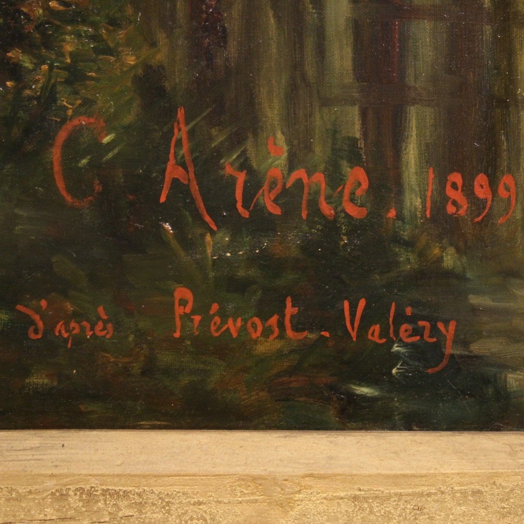French Signed Landscape Painting Oil On Canvas Dated 1899-photo-4