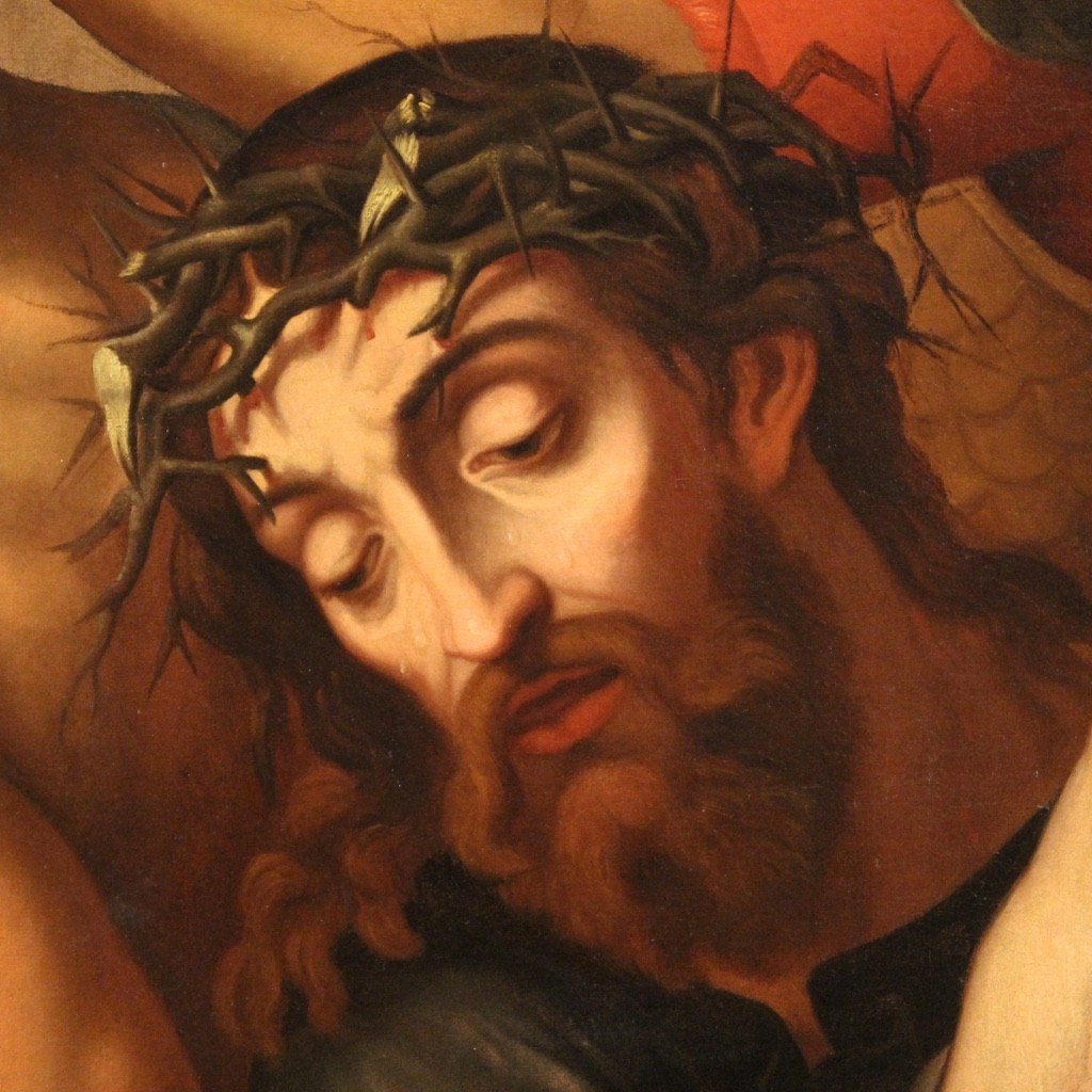Tableau Religieux Flamand Ancien Christ Portant La Croix Du 17ème Siècle-photo-1