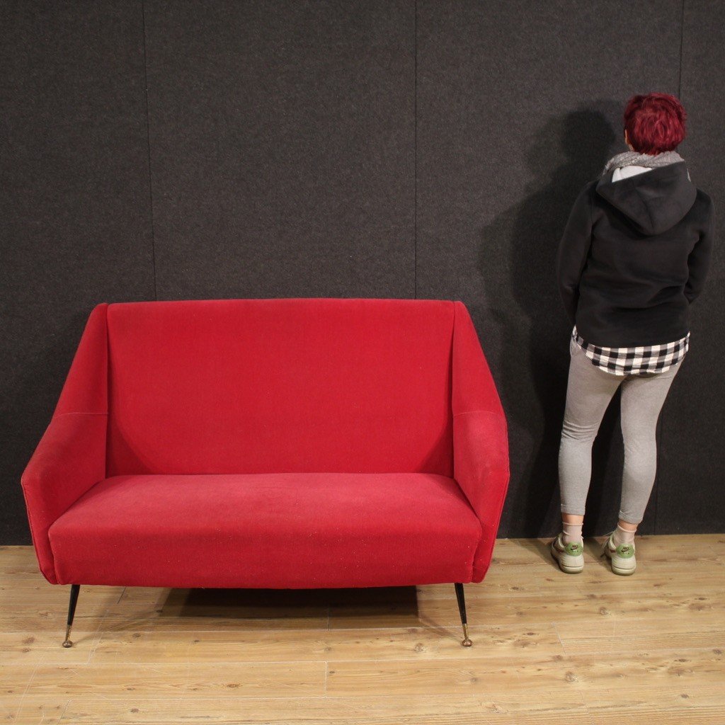 Italian Sofa In Red Velvet From The 60s-photo-2