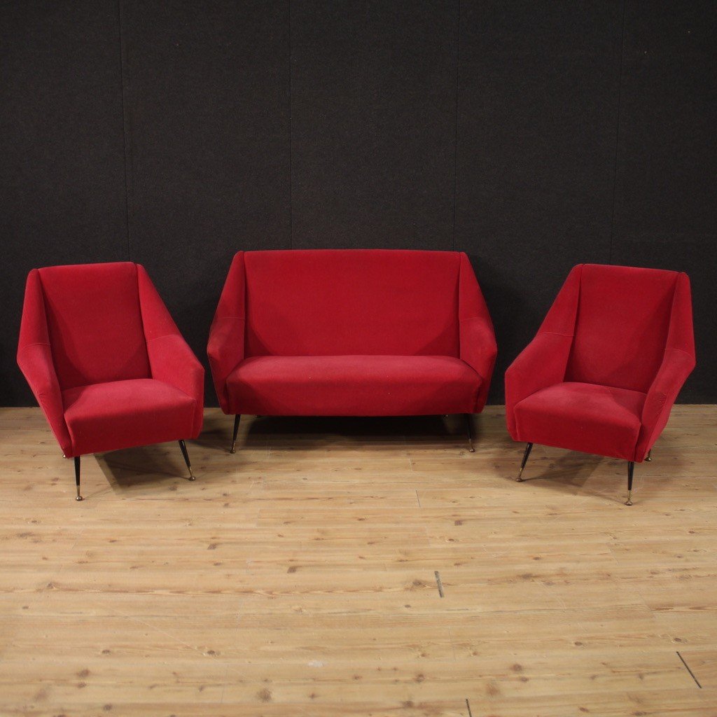 Italian Sofa In Red Velvet From The 60s-photo-3