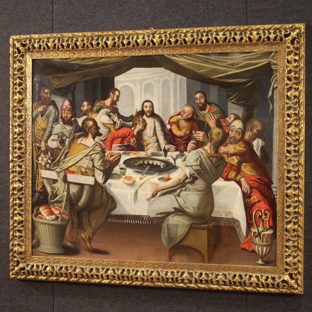 Antique Flemish Painting Last Supper From 16th Century-photo-6
