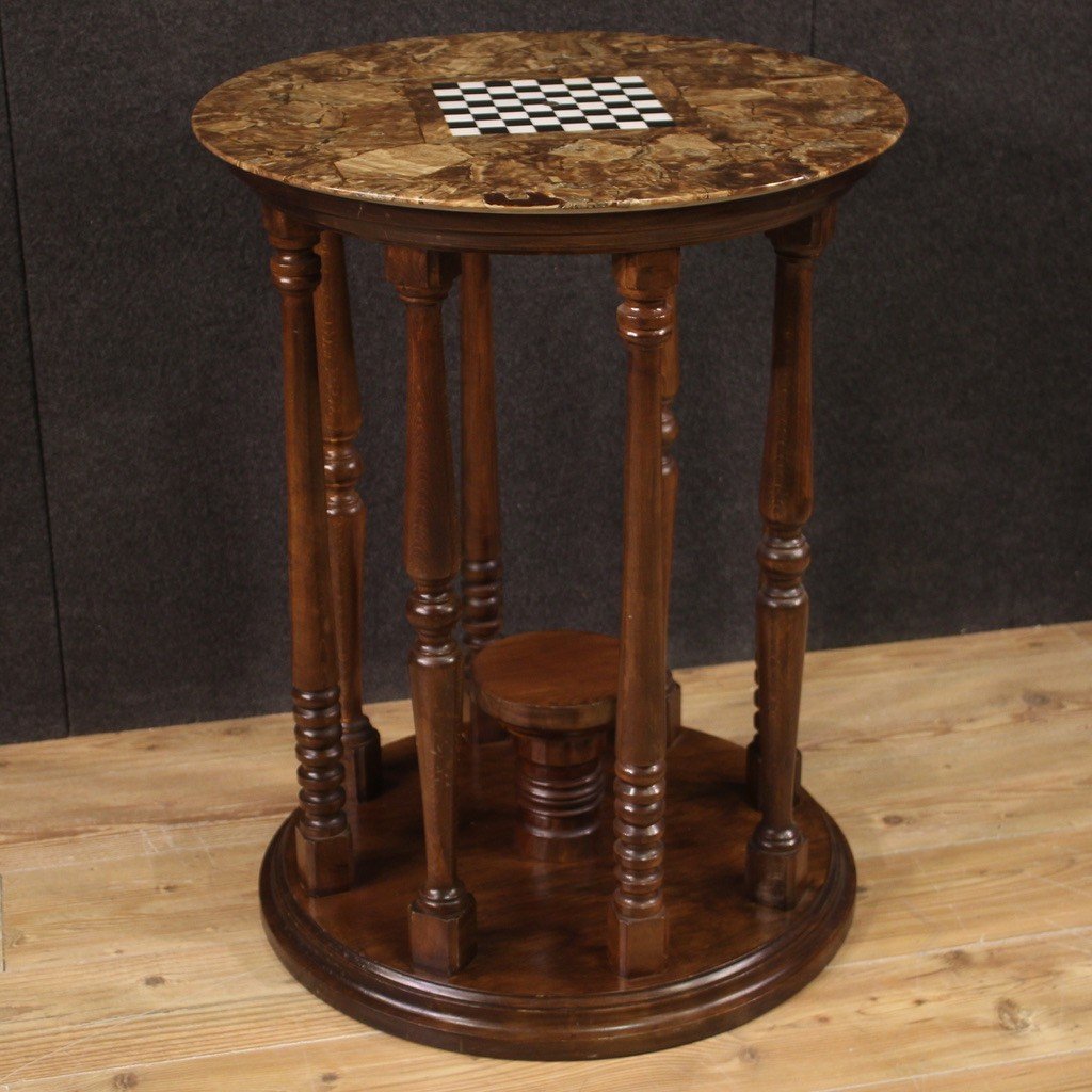 Game Table With Marble And Onyx Top With Chessboard From The 20th Century-photo-2