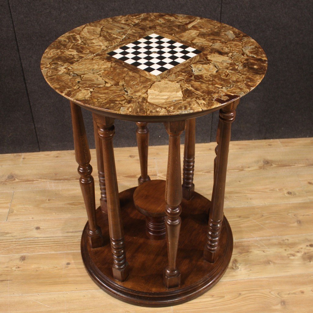 Game Table With Marble And Onyx Top With Chessboard From The 20th Century-photo-1