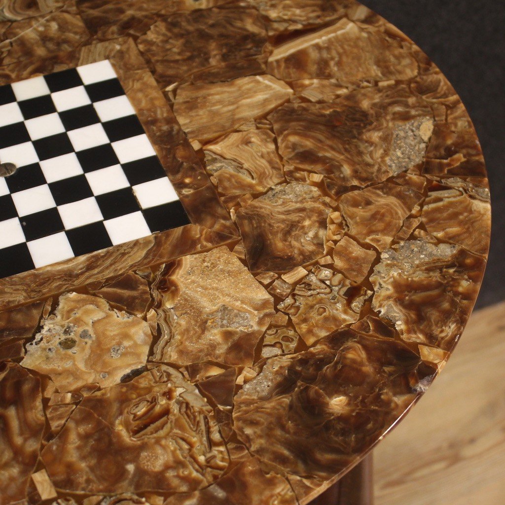 Game Table With Marble And Onyx Top With Chessboard From The 20th Century-photo-3