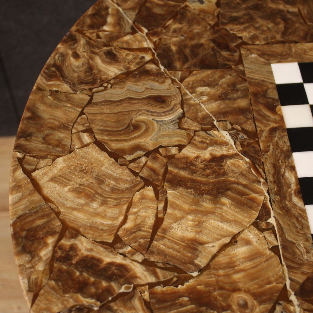 Game Table With Marble And Onyx Top With Chessboard From The 20th Century-photo-6