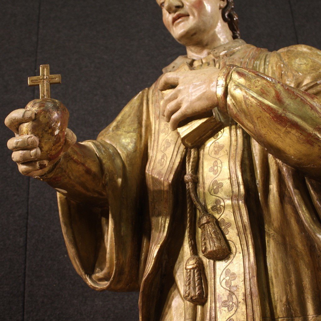 Great Wooden Sculpture Of Saint Francis De Sales From The 18th Century-photo-3