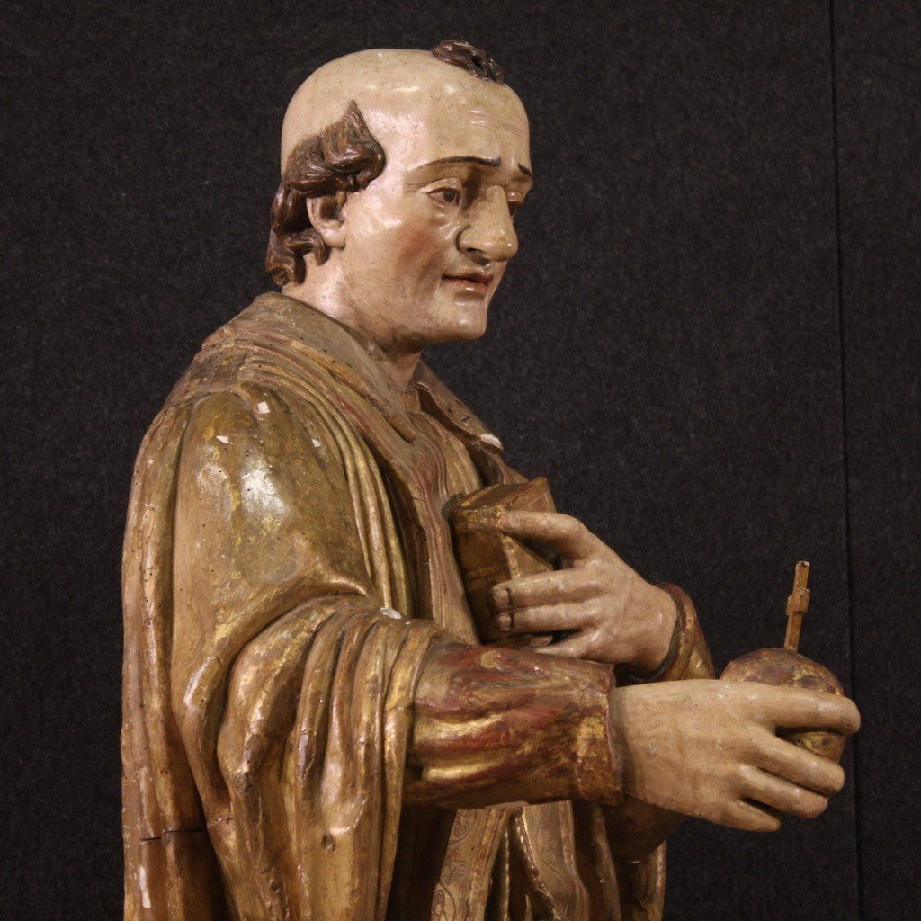 Great Wooden Sculpture Of Saint Francis De Sales From The 18th Century-photo-2