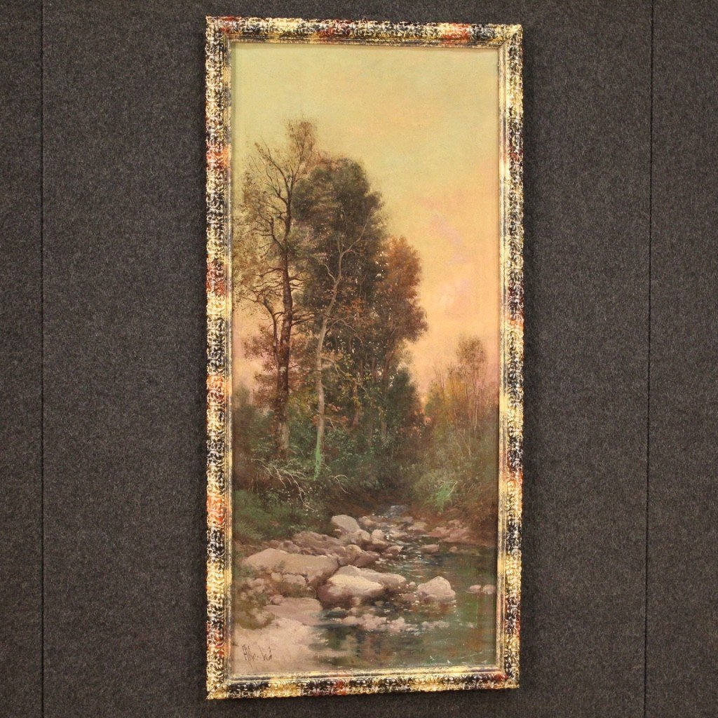 Signed Painting Landscape Oil On Canvas From The 19th Century-photo-2
