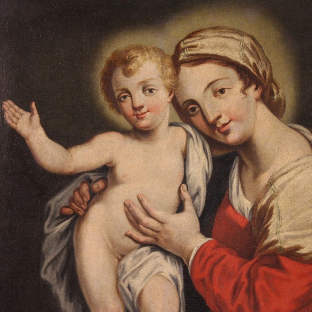 Peinture Vierge à l'Enfant De La Première Moitié Du 18ème Siècle-photo-2