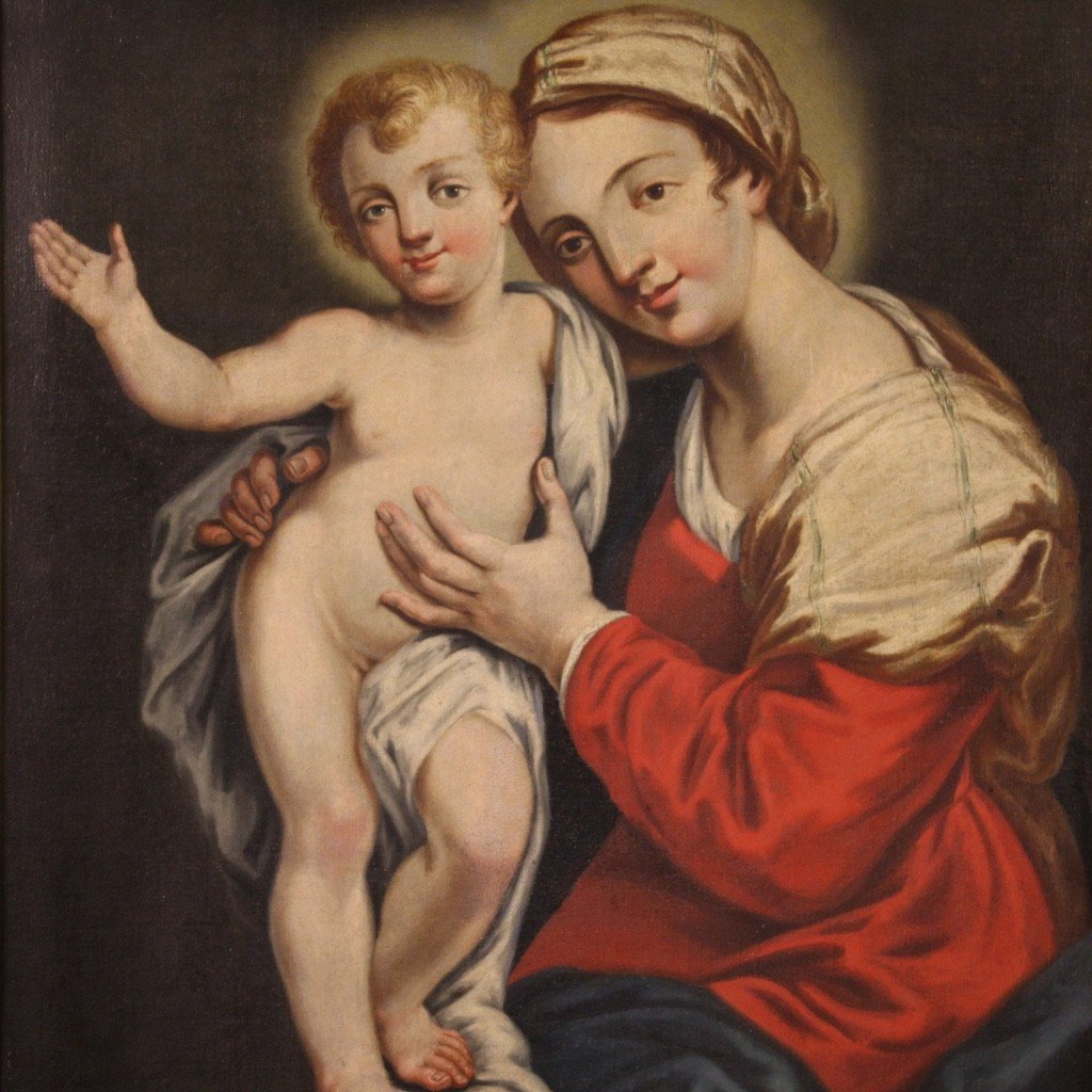 Peinture Vierge à l'Enfant De La Première Moitié Du 18ème Siècle