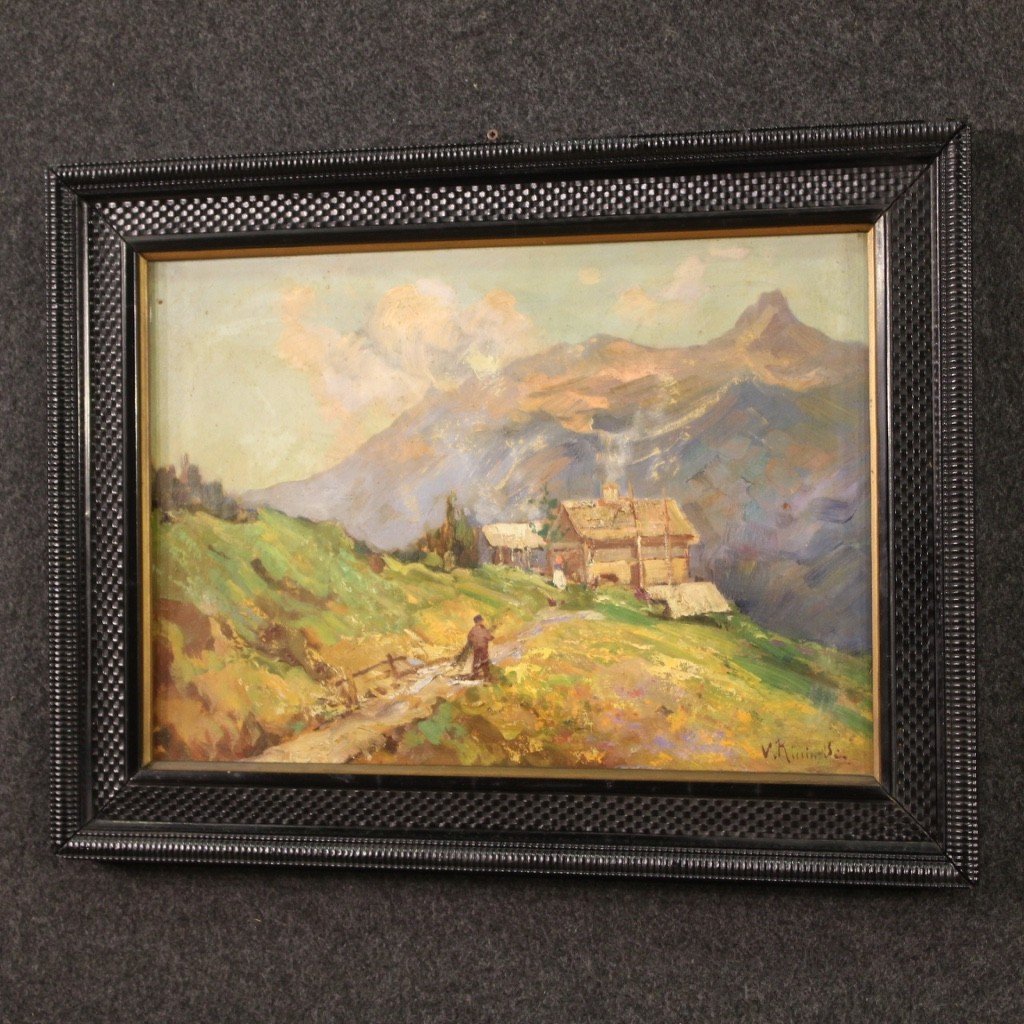 Small Signed Landscape Painting From The 1950s-photo-5
