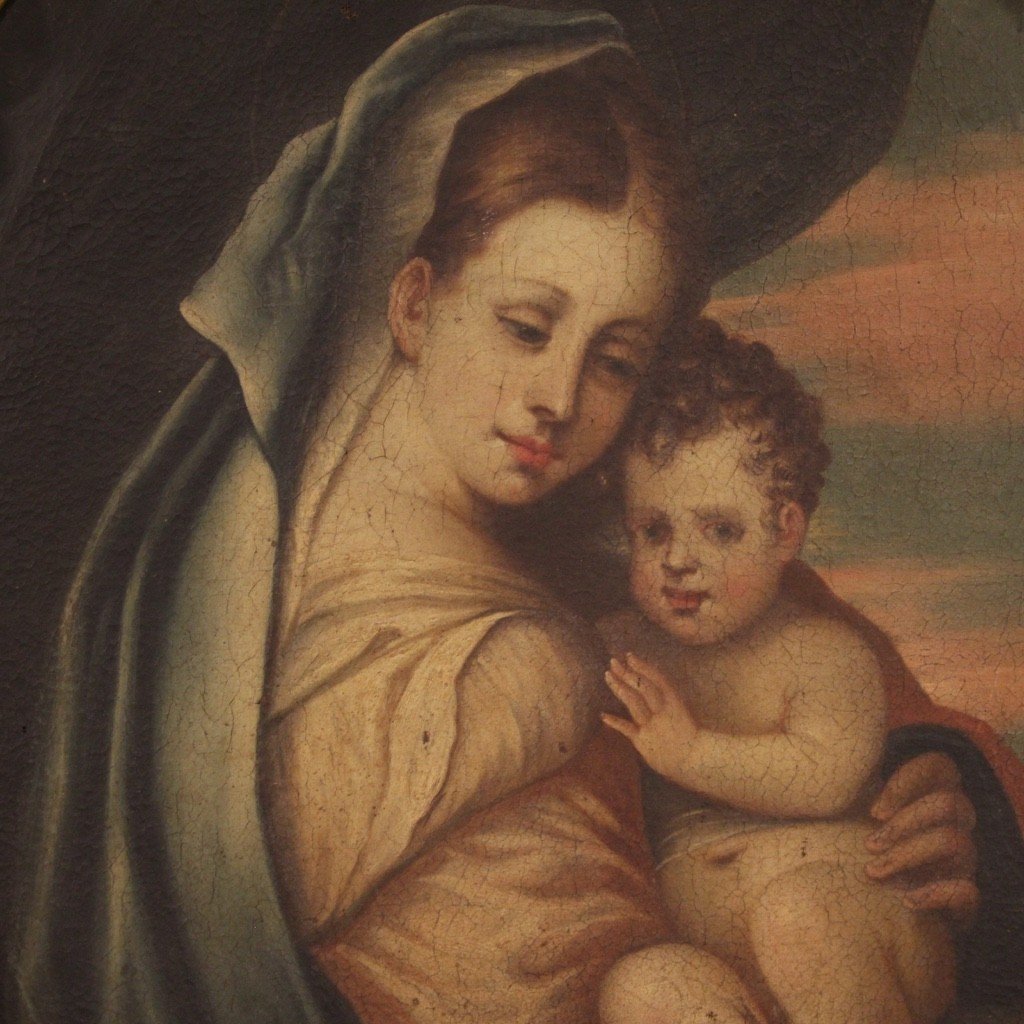 Antique Madonna With Child Painting From The 18th Century-photo-2