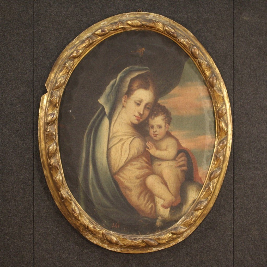 Antique Madonna With Child Painting From The 18th Century-photo-5