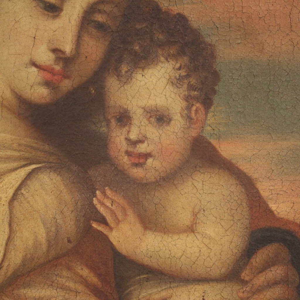 Antique Madonna With Child Painting From The 18th Century-photo-6