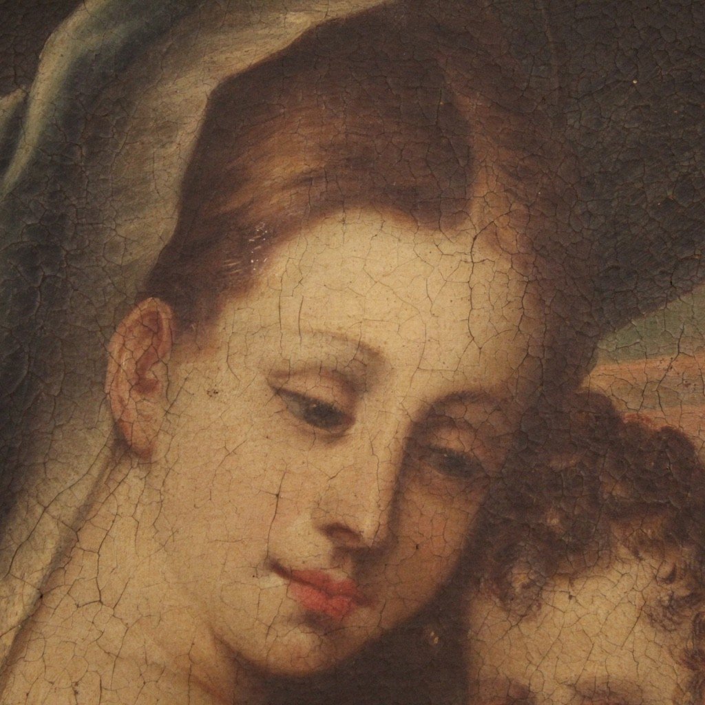 Antique Madonna With Child Painting From The 18th Century-photo-7
