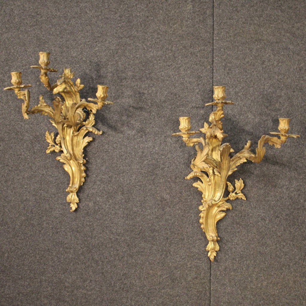 Pair Of Wall Lights In Gilt Bronze In Louis XV Style-photo-2