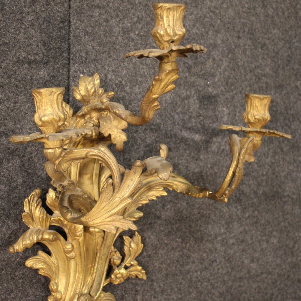 Pair Of Wall Lights In Gilt Bronze In Louis XV Style-photo-3