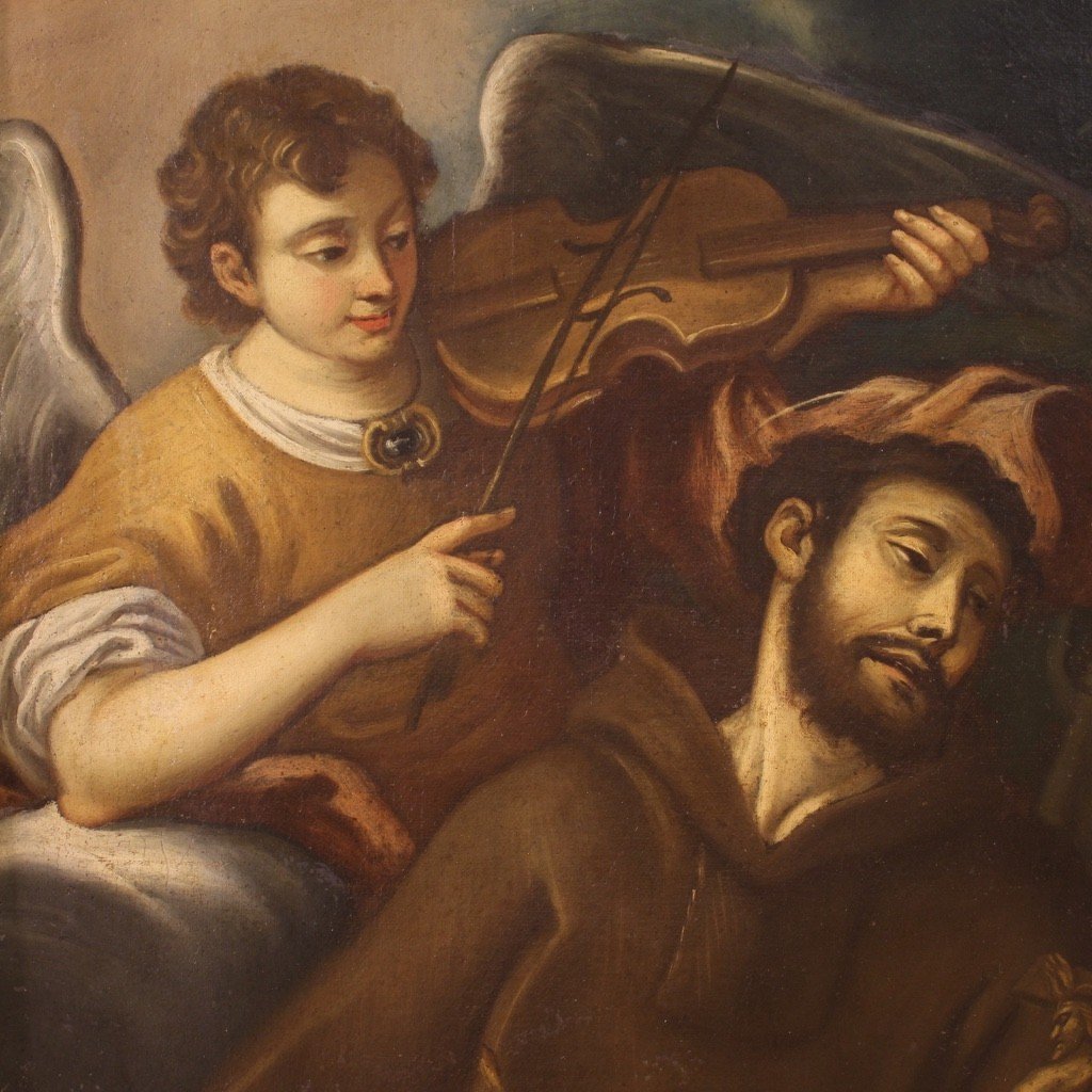 Tableau Italien Ancien Du 18ème Siècle, Saint François Et l'Ange-photo-2