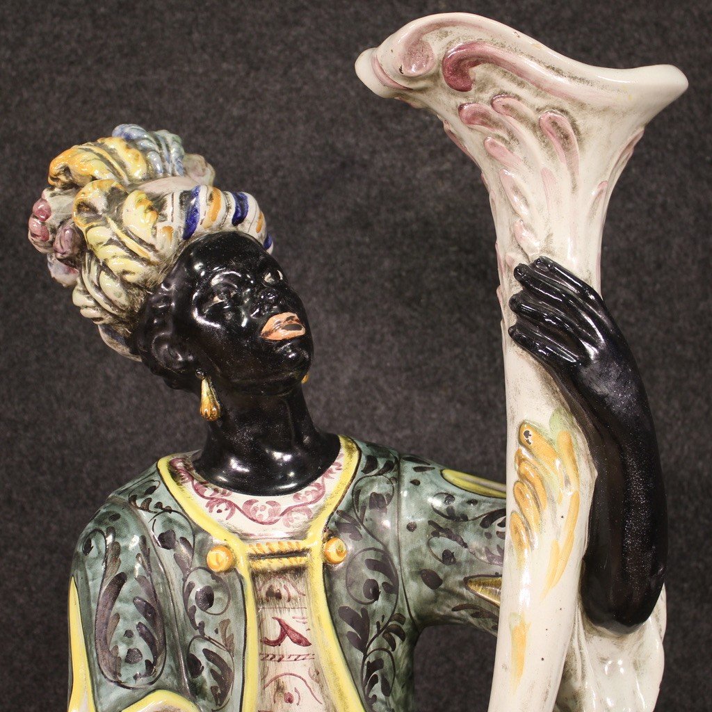 Grande Sculpture En Céramique Représentant Un Maure Du 20ème Siècle-photo-2