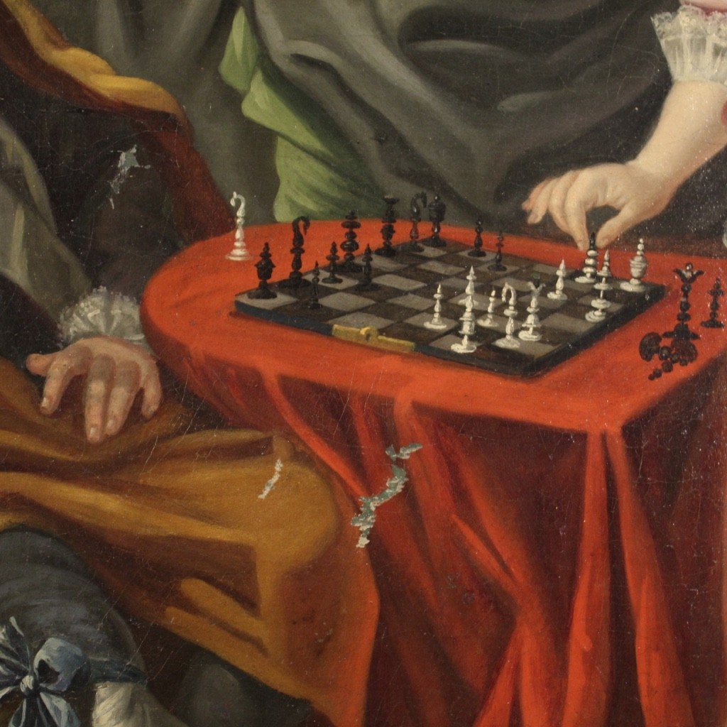 Peinture Du 18ème Siècle, Couple Jouant Aux échecs-photo-7