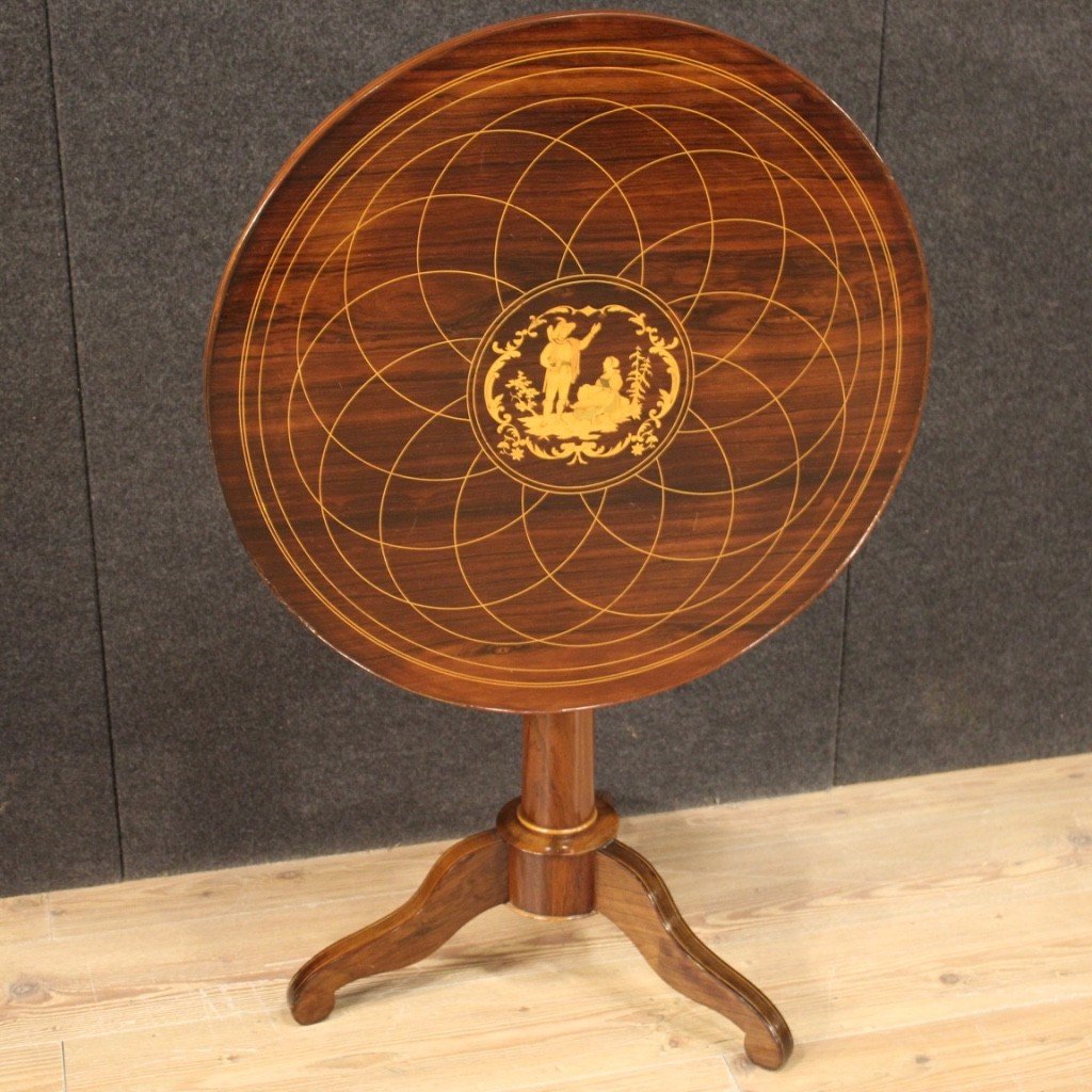 English Side Table In Inlaid Wood From The 20th Century-photo-2